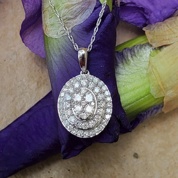 14k White Gold .50 CTW Oval Diamond Cluster Pendant DPD-26715